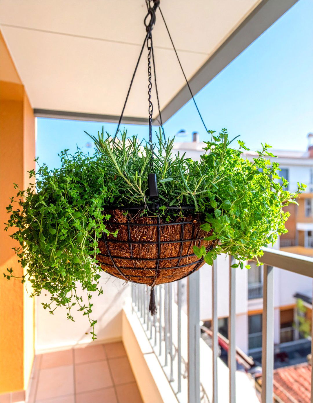 Hanging Coconut Coir Liner Balcony Herb Garden - 20 Balcony Herb Garden Ideas for Fresh Flavors at Home