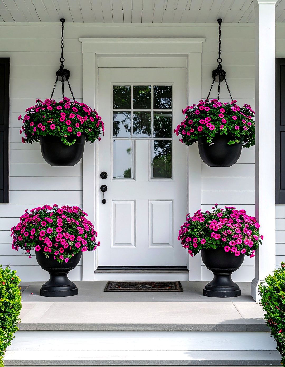 Hanging Flower Baskets Flanking the Front Door