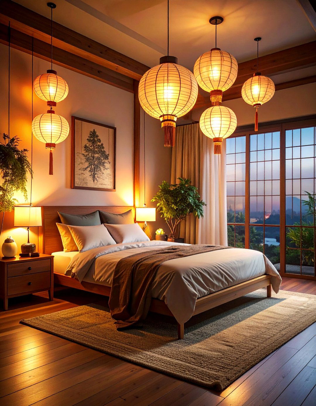 Hanging Paper Lanterns for Soft Asian Bedroom Lighting - 20 Asian Bedroom Ideas for a Serene and Stylish Space