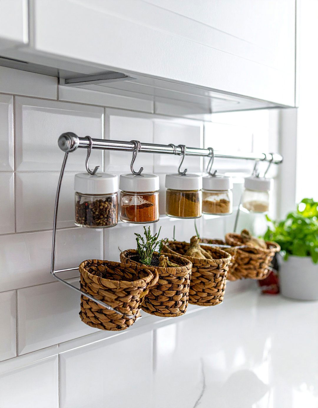 Hanging Spice Rack with S Hooks - 40 Creative Spice Rack Ideas for Organized Kitchens