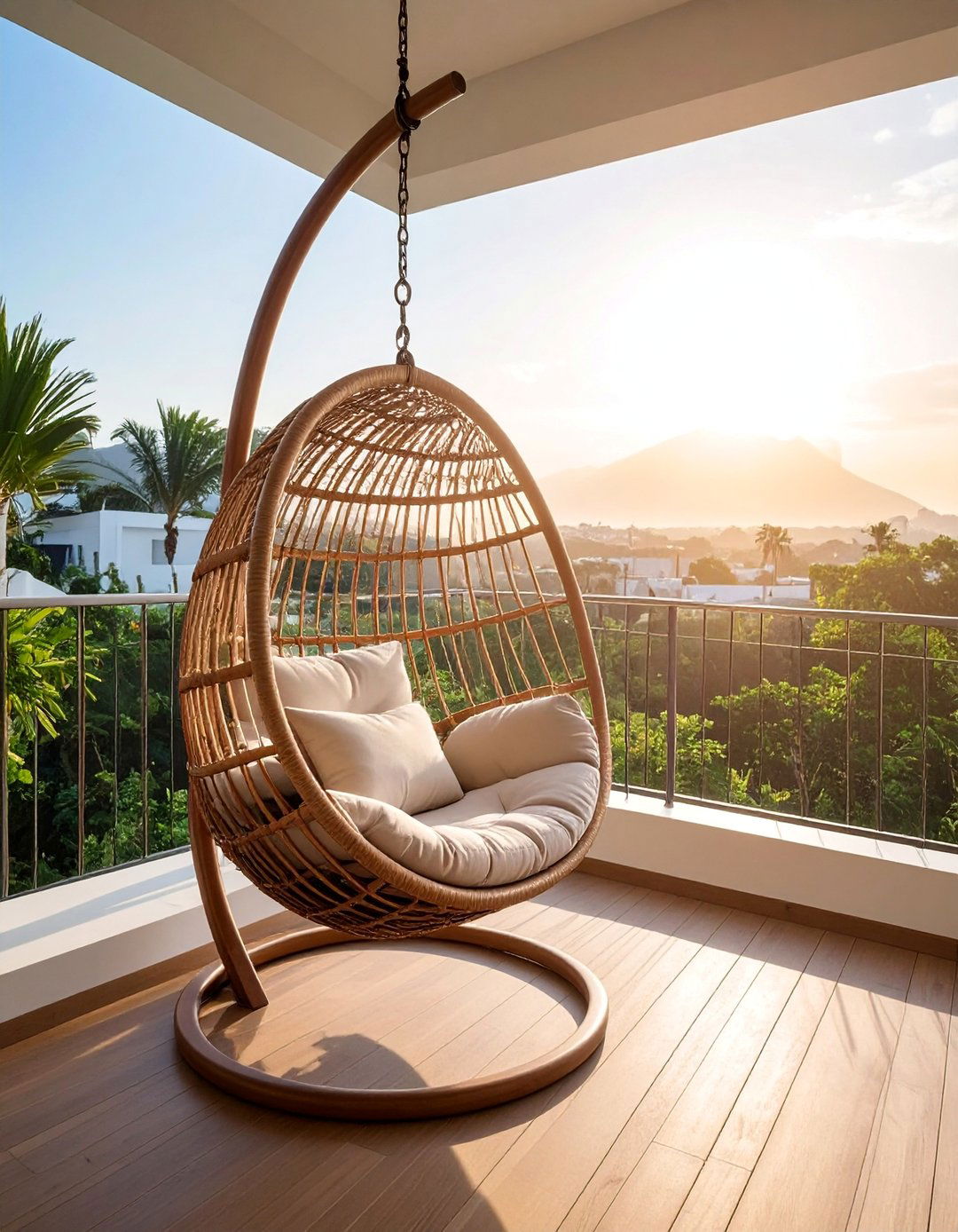 Hanging Swing Chair Comfort - 25 Balcony Seating Ideas for Small Outdoor Spaces