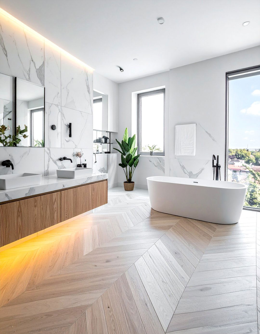 Herringbone Marble Floor Pattern - 20 Luxury Marble Bathroom Ideas for a Spa-Like Retreat