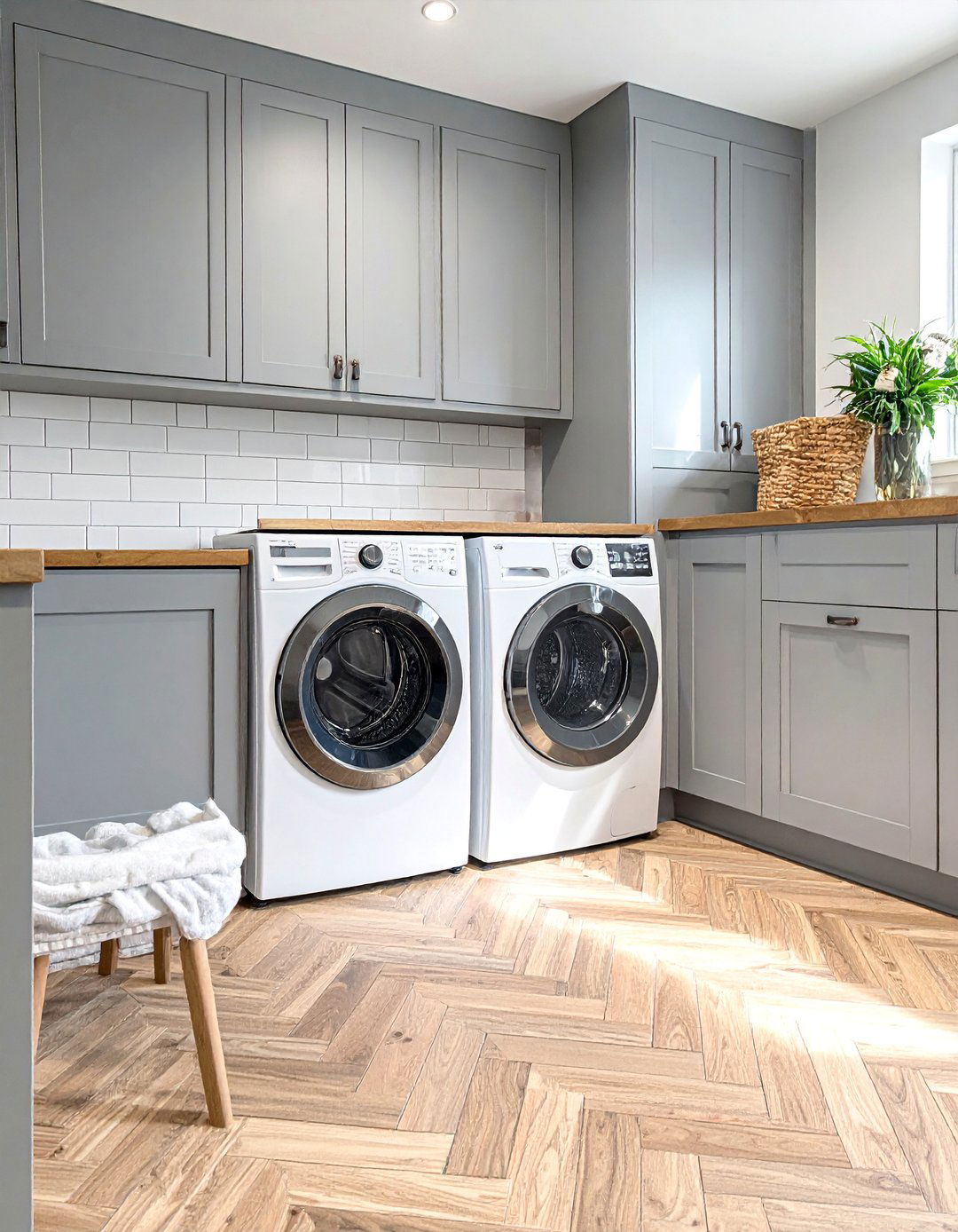 Herringbone Pattern Brick Floor Laundry Room - 15 Brick Floor Laundry Room Ideas for a Rustic Charm