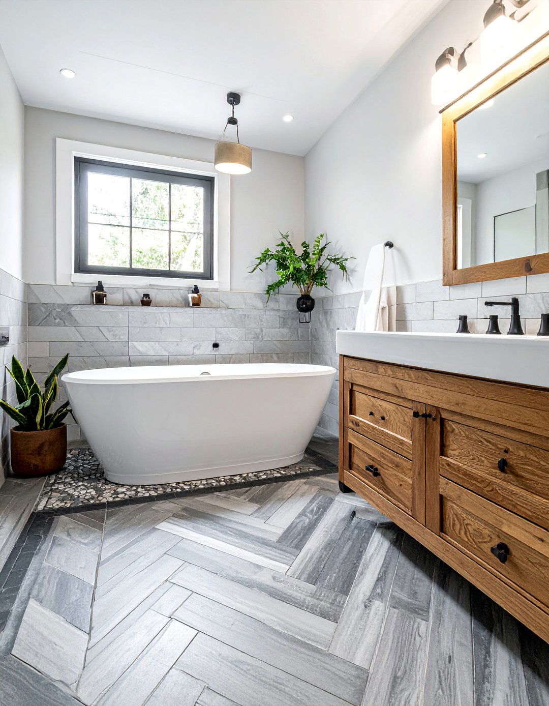 Herringbone Pattern Mosaic Floor - 20 Bathroom Mosaic Floor Tile Ideas for a Stunning Look