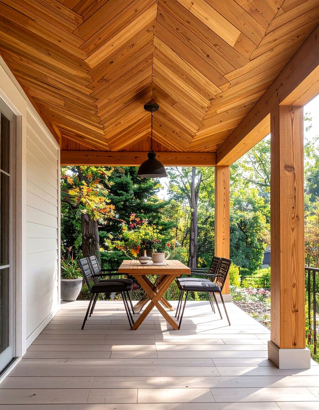 Herringbone Pattern Vinyl Porch Ceiling - 20 Vinyl Porch Ceiling Ideas to Elevate Your Outdoor Space