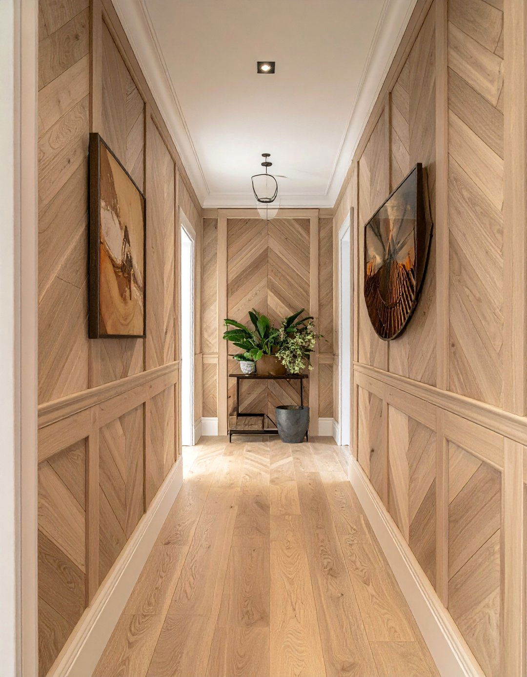 Herringbone Pattern Wood Wainscoting - 25 Wainscoting Entryway Ideas to Elevate Your Home