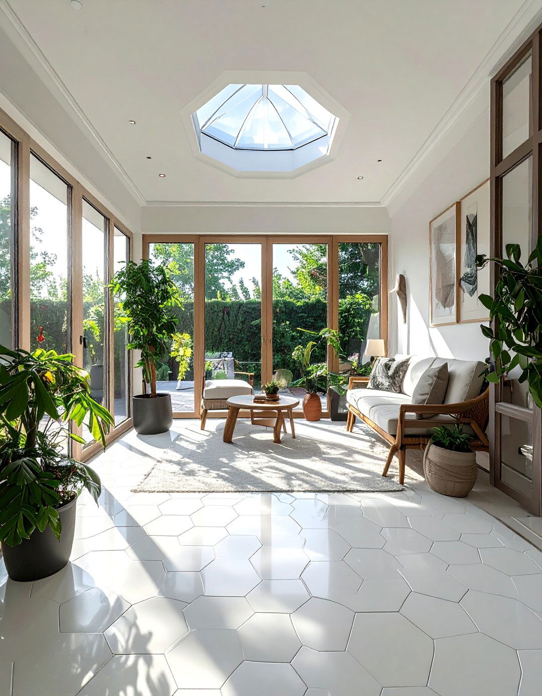 Hexagon Mosaic Patterns - 15 Sunroom Tile Floor Ideas for a Bright and Cozy Space