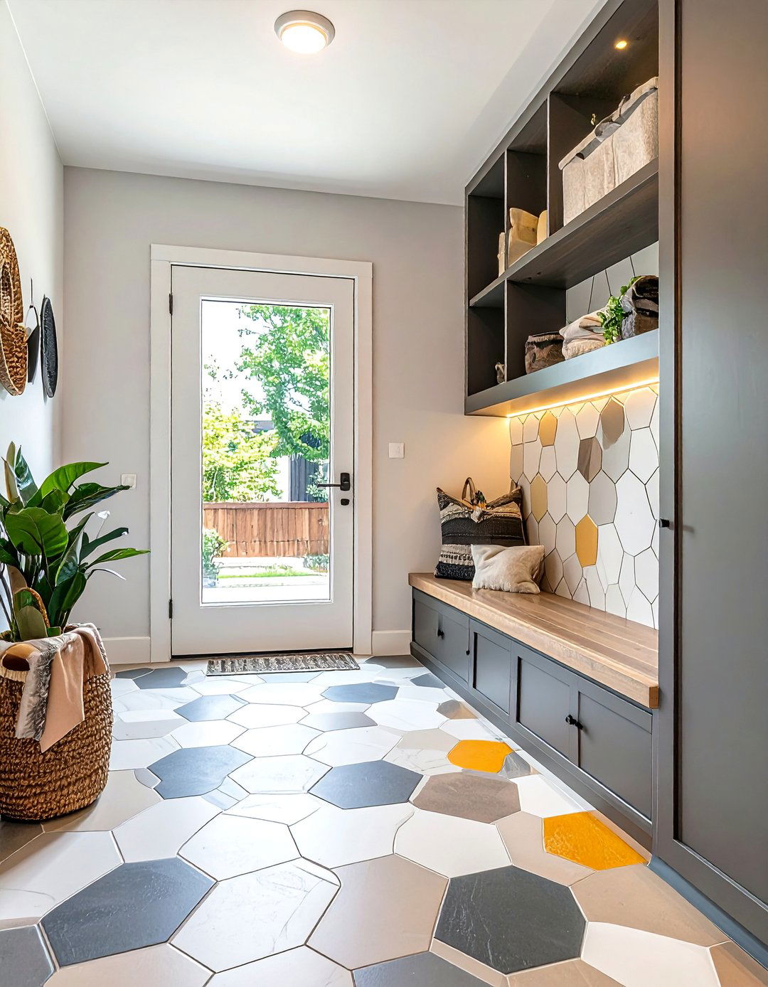 Hexagon Mosaic Patterns - 15 Mudroom Tile Floor Ideas for Durability & Style