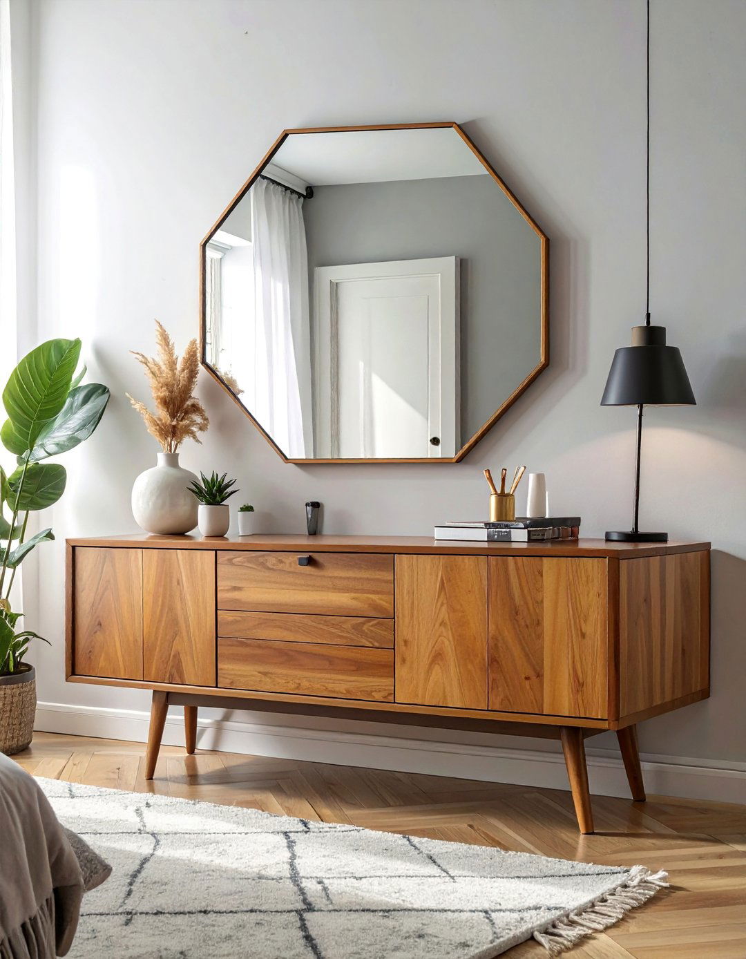 Hexagonal Geometric Mirror - 20 Mirror Over Dresser Ideas to Elevate Your Bedroom
