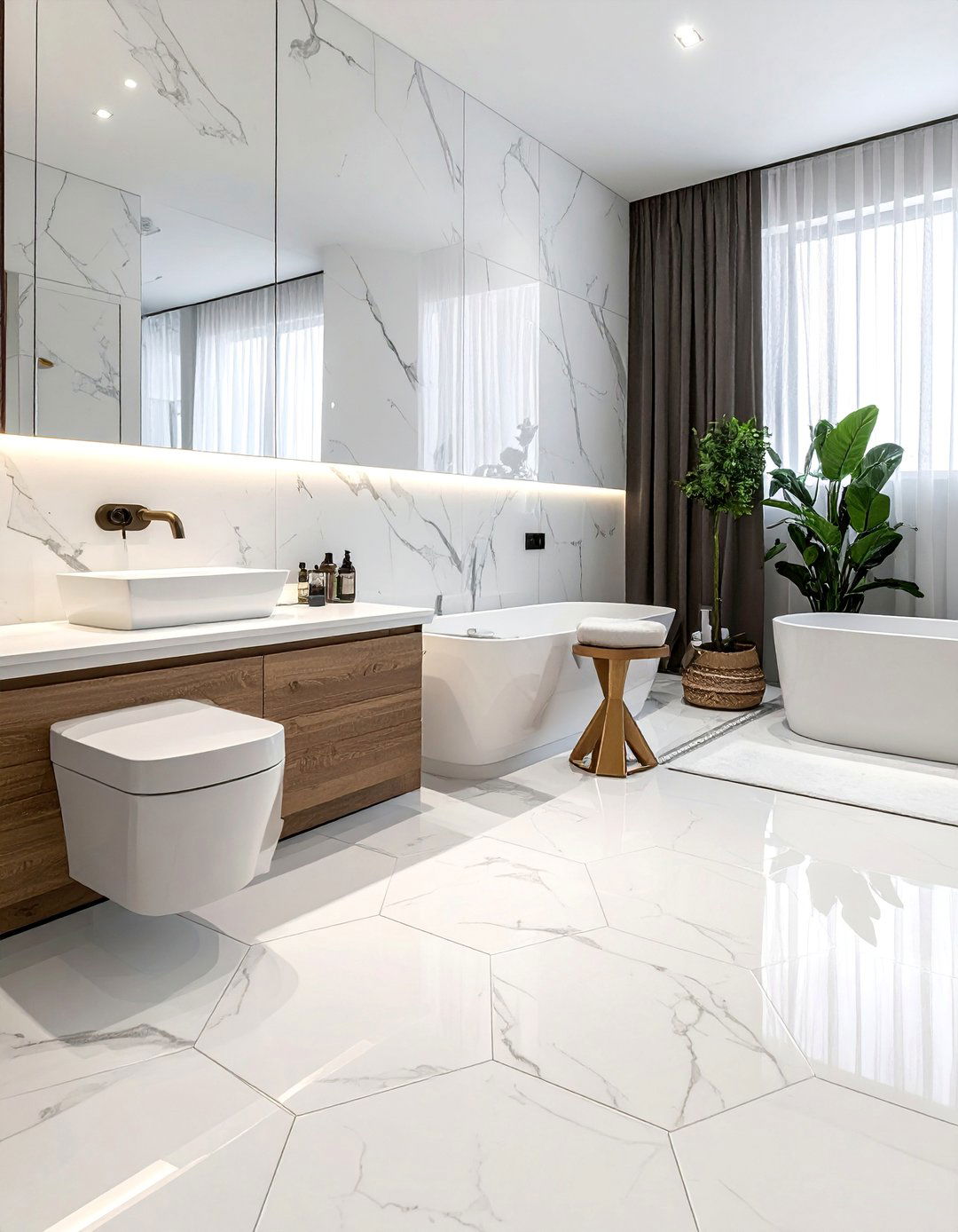 Hexagonal Marble Floor Tiles - 20 Luxury Marble Bathroom Ideas for a Spa-Like Retreat