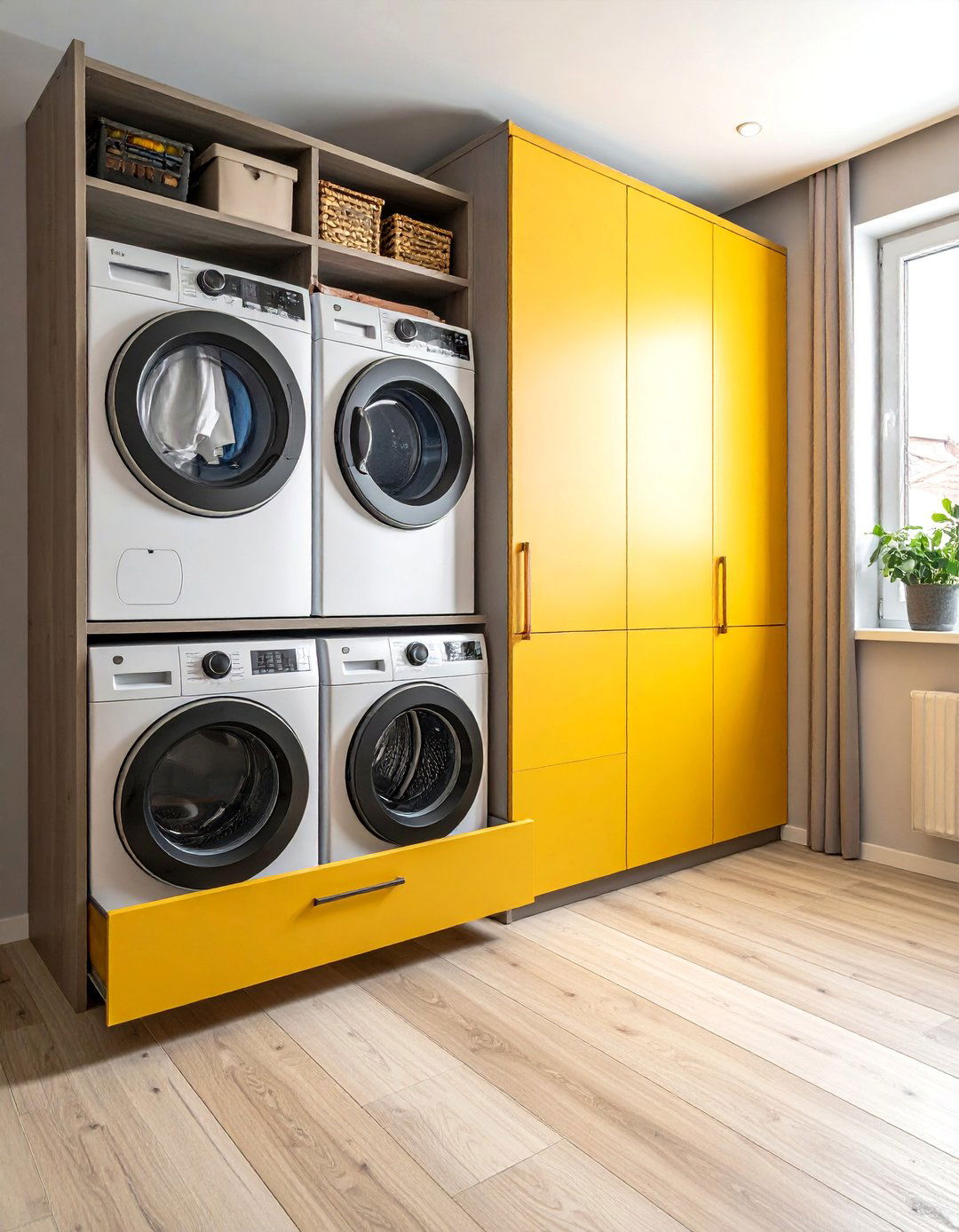 Hidden Pull Out Storage Solutions - 15 Smart Small Laundry Room Ideas with Top Load Washer