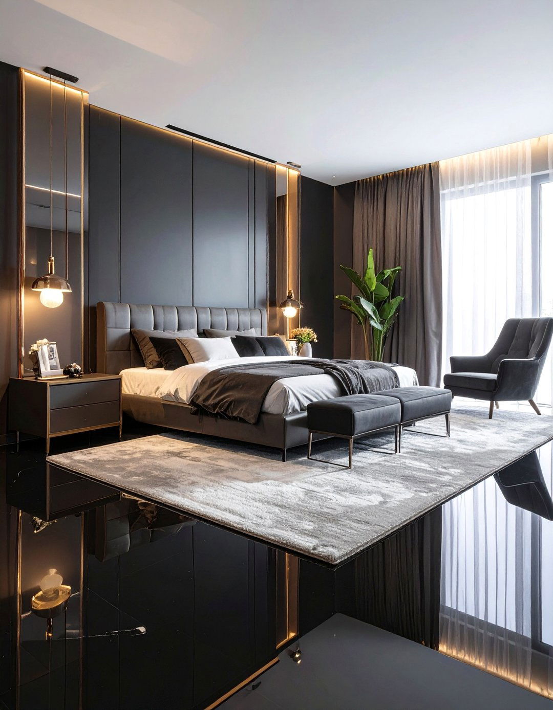 High Gloss Black Epoxy Floor Bedroom - 20 Black Floor Bedroom Ideas for a Dramatic and Stylish Retreat