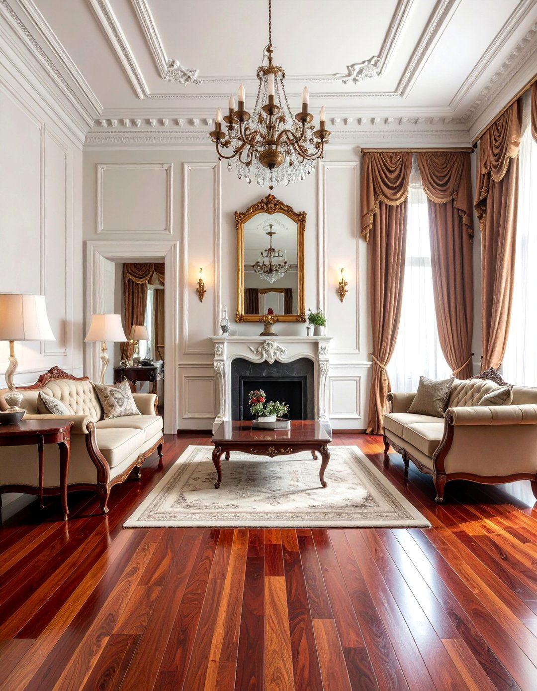 High Gloss Cherry Wood Living Room Floor - 25 Beautiful Living Room Wood Floor Ideas