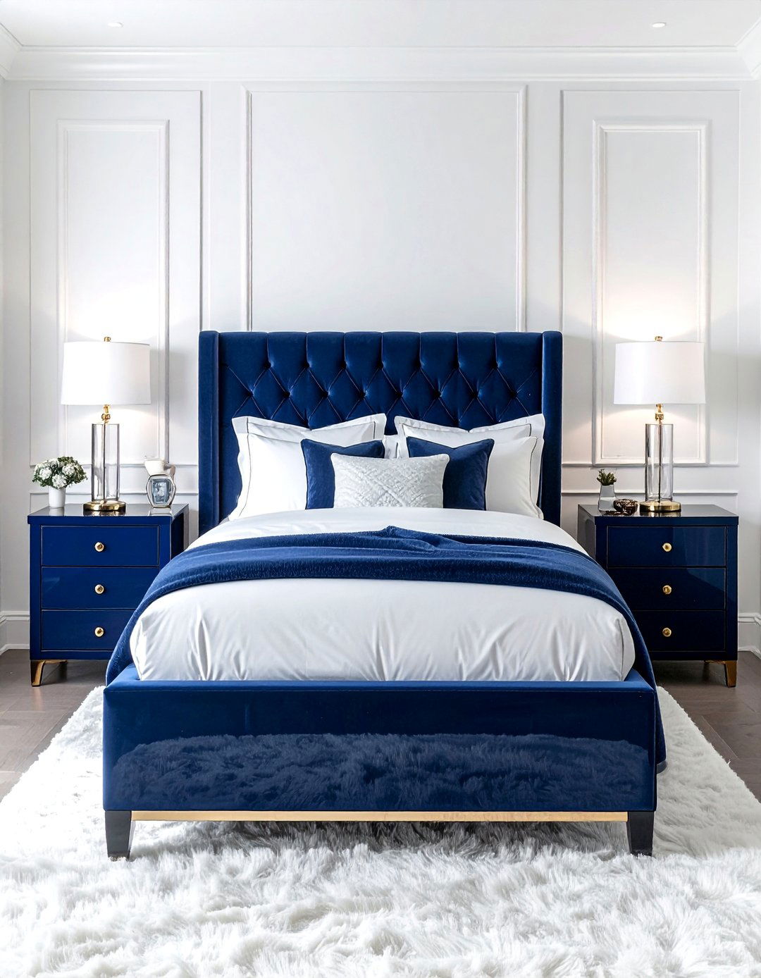 High Gloss Navy Blue Lacquered Furniture - 25 Blue and White Bedroom Ideas for a Calm Retreat