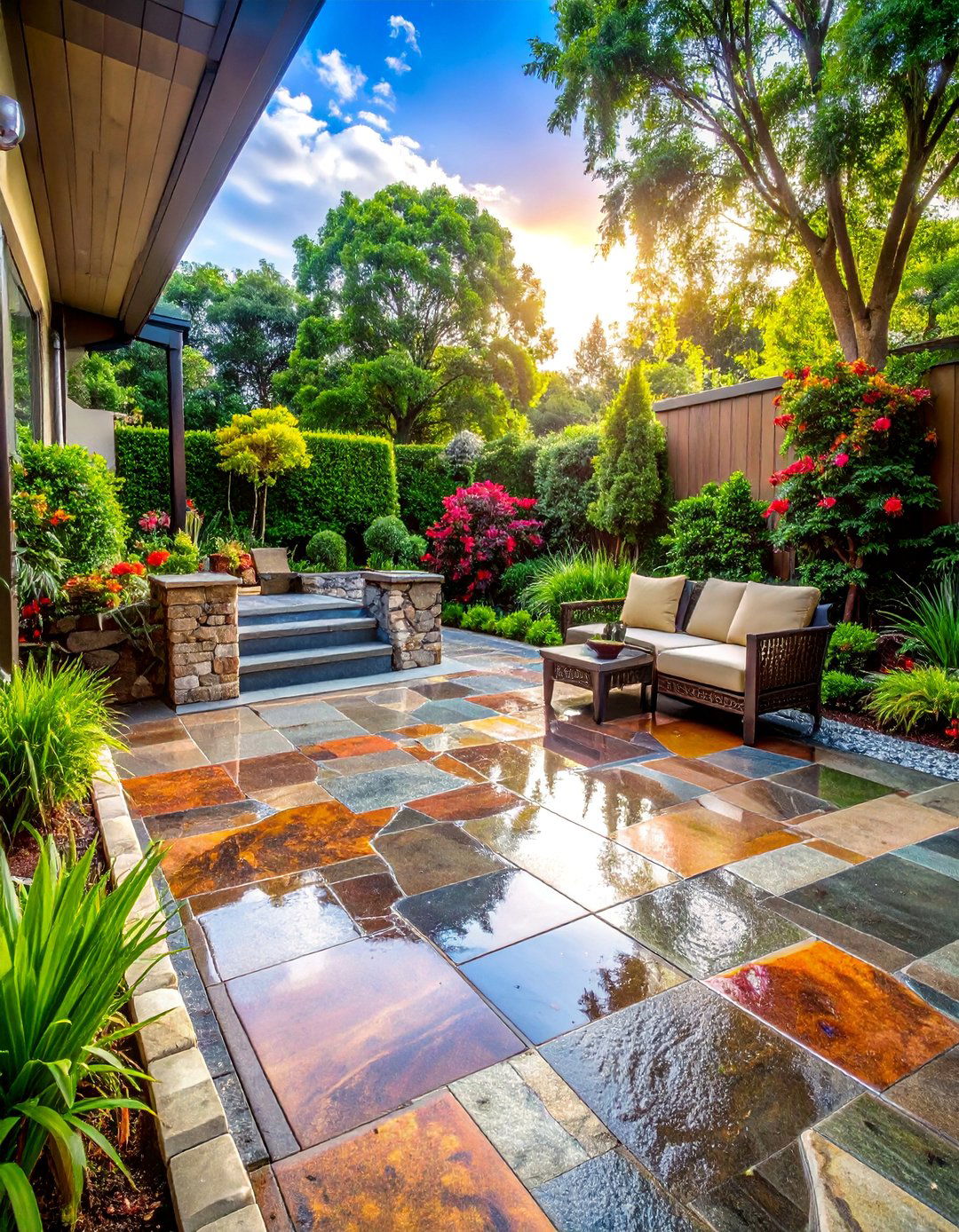 High Gloss Sealed Stamped Concrete Patio - 40 Stamped Concrete Patio Ideas for Stylish Outdoor Spaces