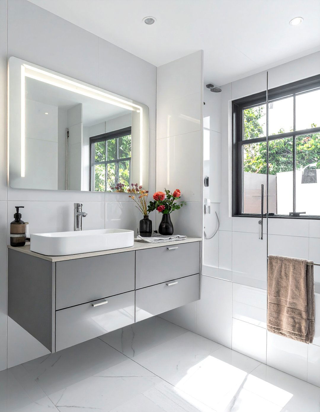 High Gloss Surfaces for a Small Ensuite Design - 25 Small Ensuite Design Ideas for Stylish Spaces