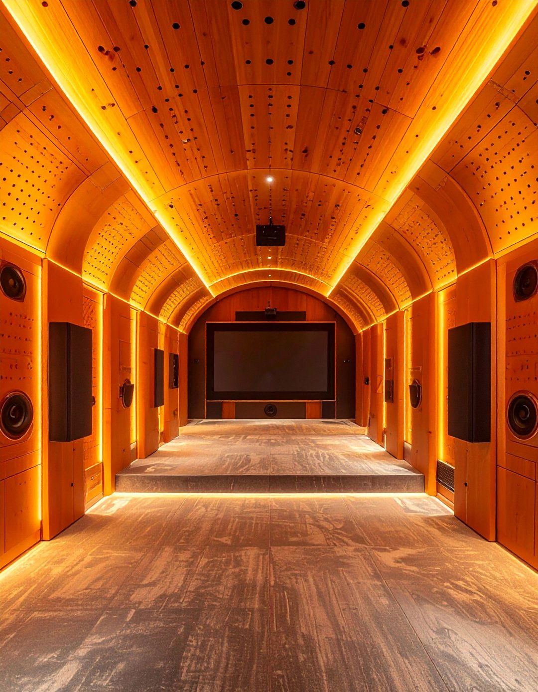 Home Theater Barrel Ceiling with Acoustic Panels - 20 Barrel Ceiling Ideas for a Unique Architectural Feature