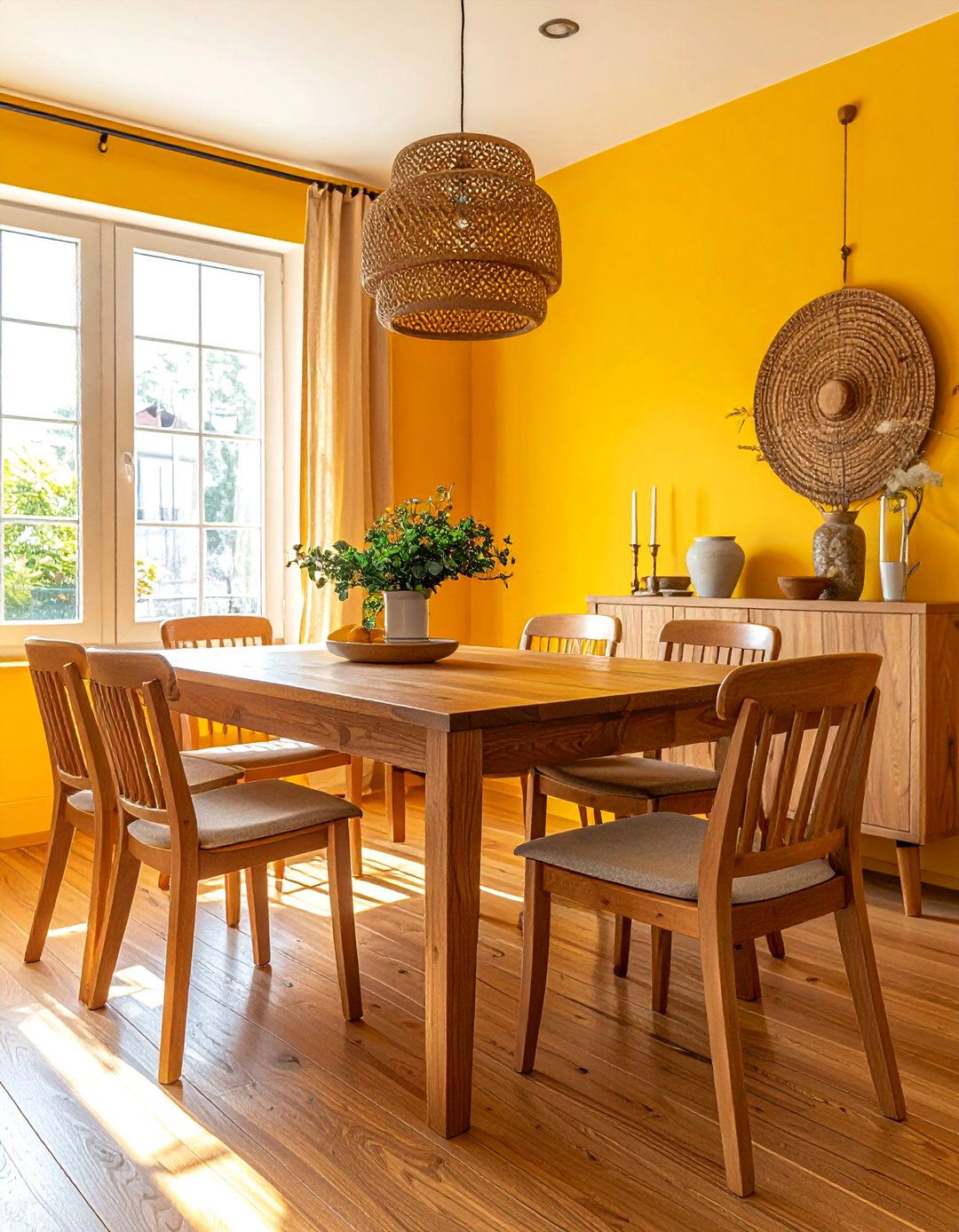 Honey Yellow and Natural Wood Dining Room - 20 Yellow Dining Room Ideas for a Bright and Cheerful Space