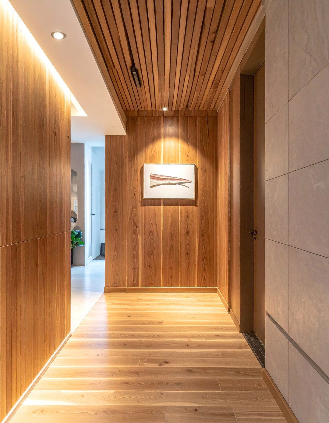 Horizontal Walnut Wood Slat Accent Wall - 40 Wood Slat Accent Wall Ideas for Your Home