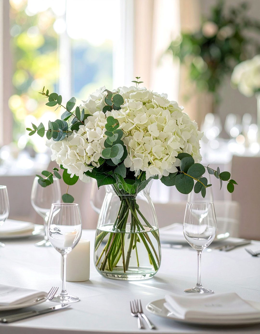 Hydrangea Eucalyptus Elegance - 30 Rehearsal Dinner Centerpiece Ideas for a Memorable Event