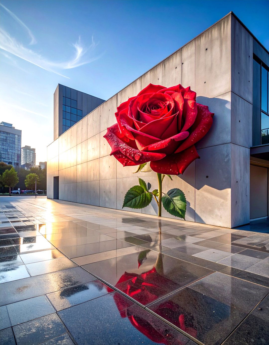 Hyper Realistic Red Rose Flower Mural on a Building - 15 Flower Murals on Buildings Ideas for Urban Beauty