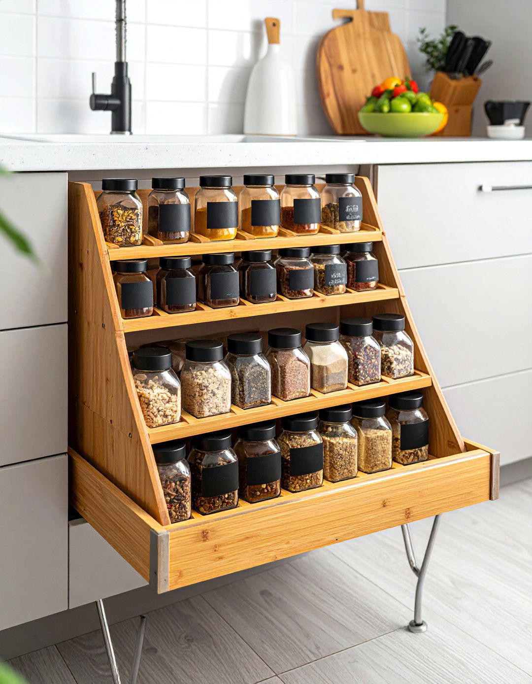 In Drawer Tiered Spice Rack Organizer - 40 Creative Spice Rack Ideas for Organized Kitchens