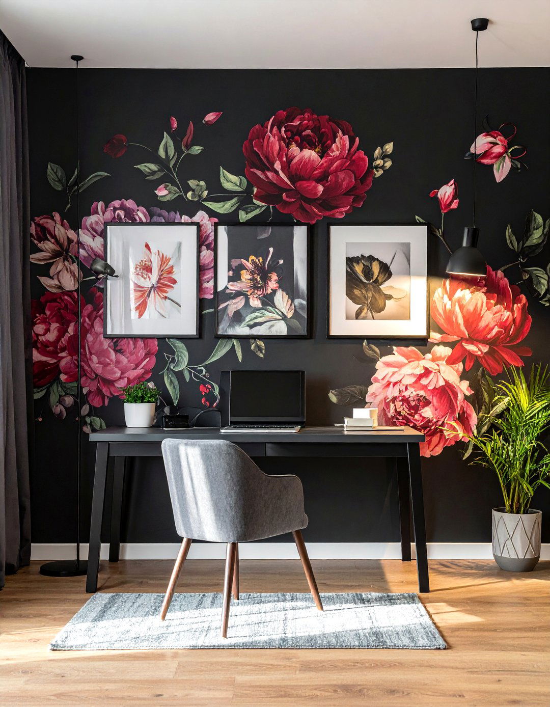Incorporating Dark Floral Wallpaper - 20 Dark Academia Home Office Ideas for a Moody Vibe