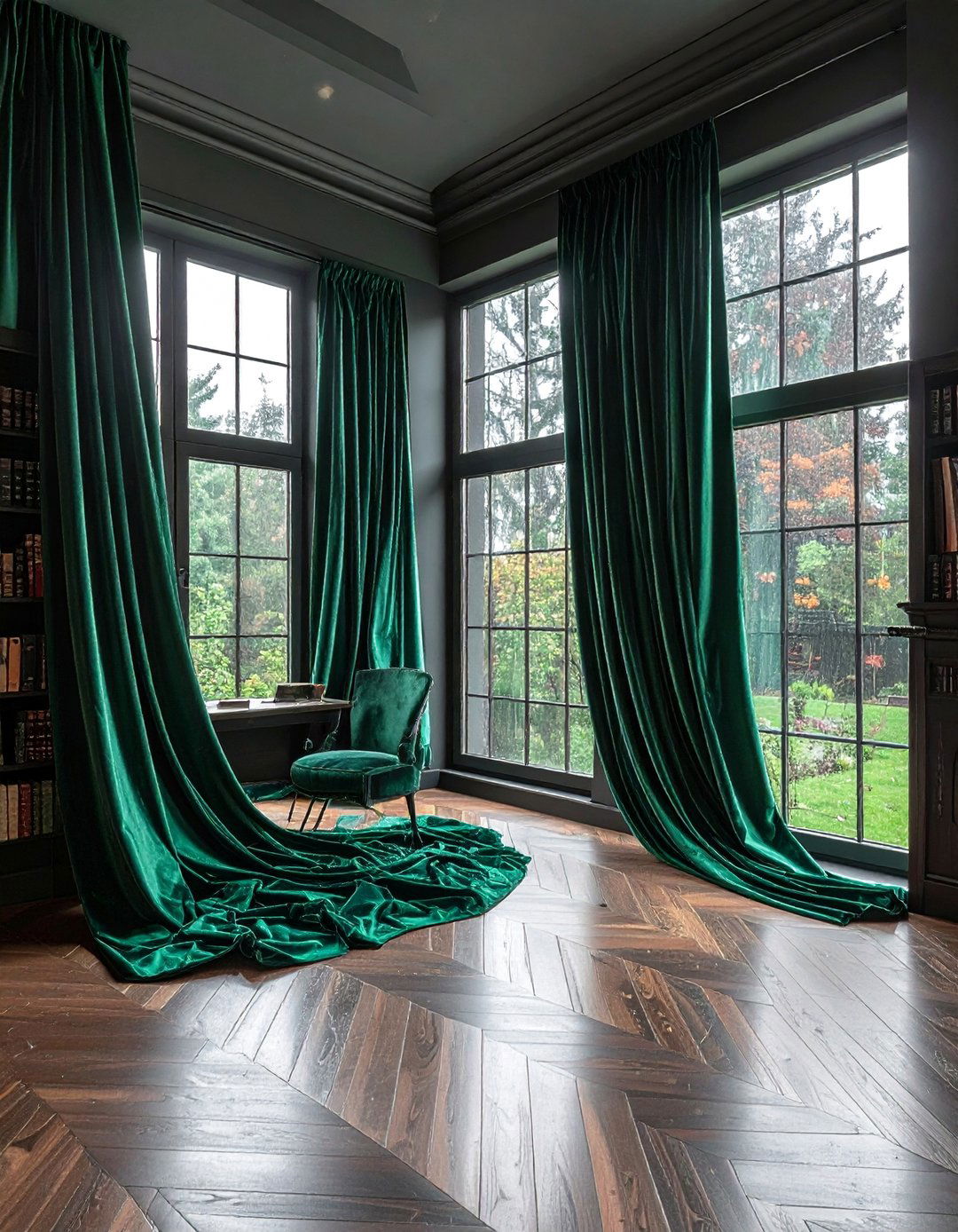 Incorporating Heavy Velvet Curtains - 20 Dark Academia Home Office Ideas for a Moody Vibe