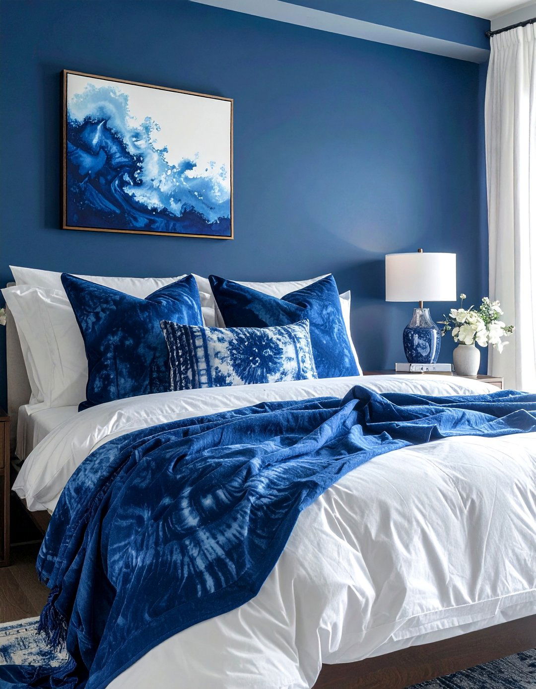 Indigo Blue with Shibori Inspired Patterns - 25 Luxury Blue Bedroom Ideas for a Serene Retreat