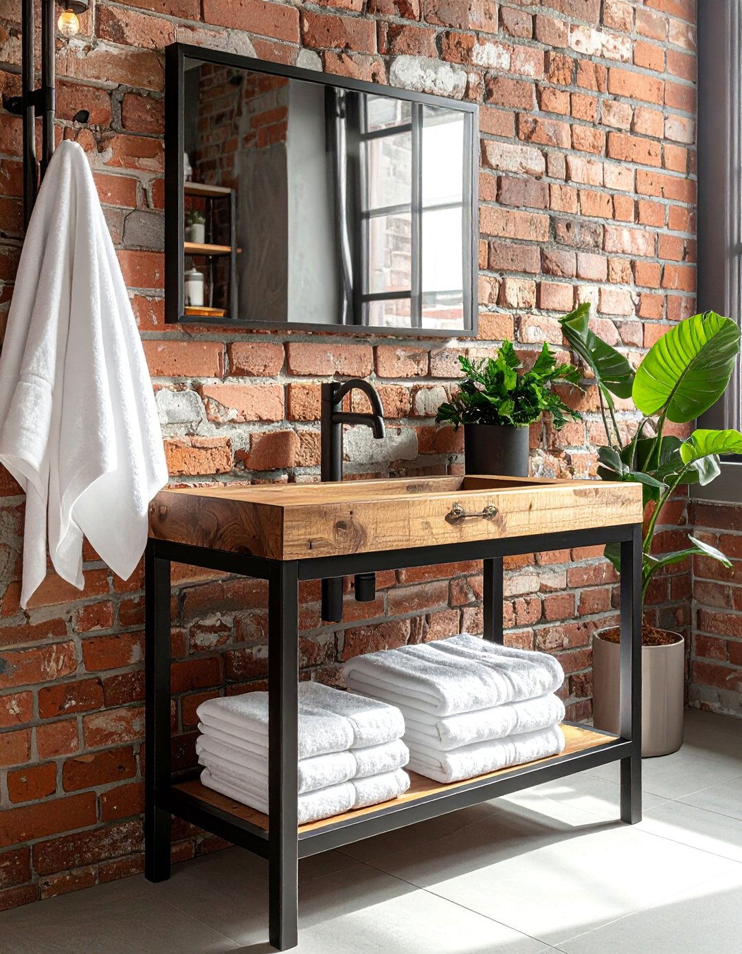 Industrial Black Metal Frame Vanity - 20 Black Vanity Bathroom Ideas for a Modern Touch