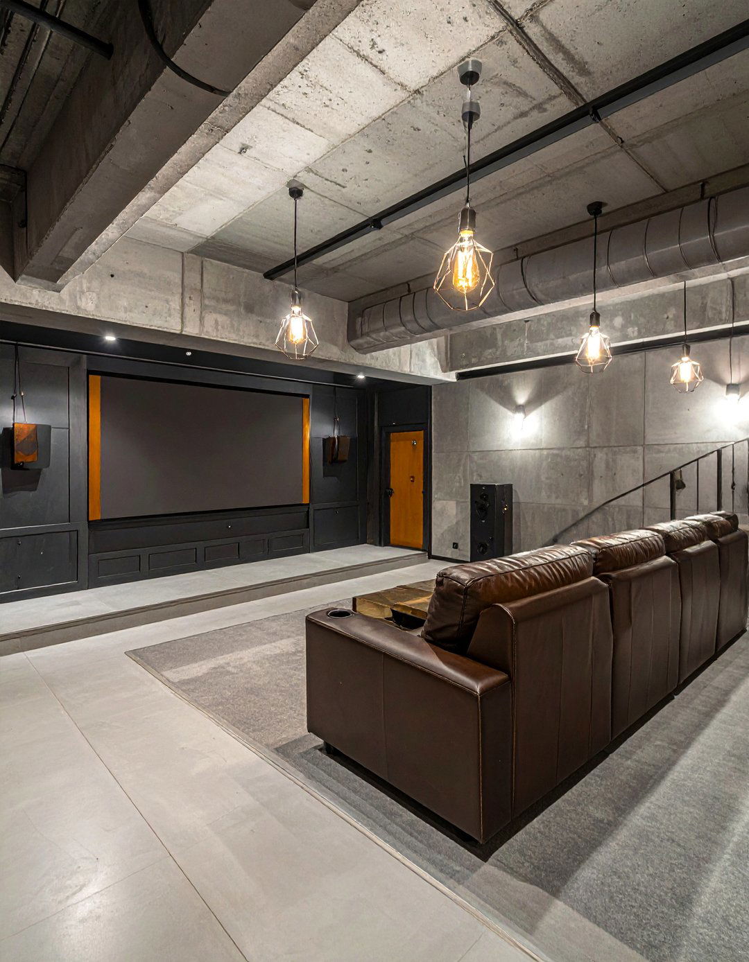 Industrial Exposed Beam Theater - 25 Basement Home Theater Ideas for Movie Nights