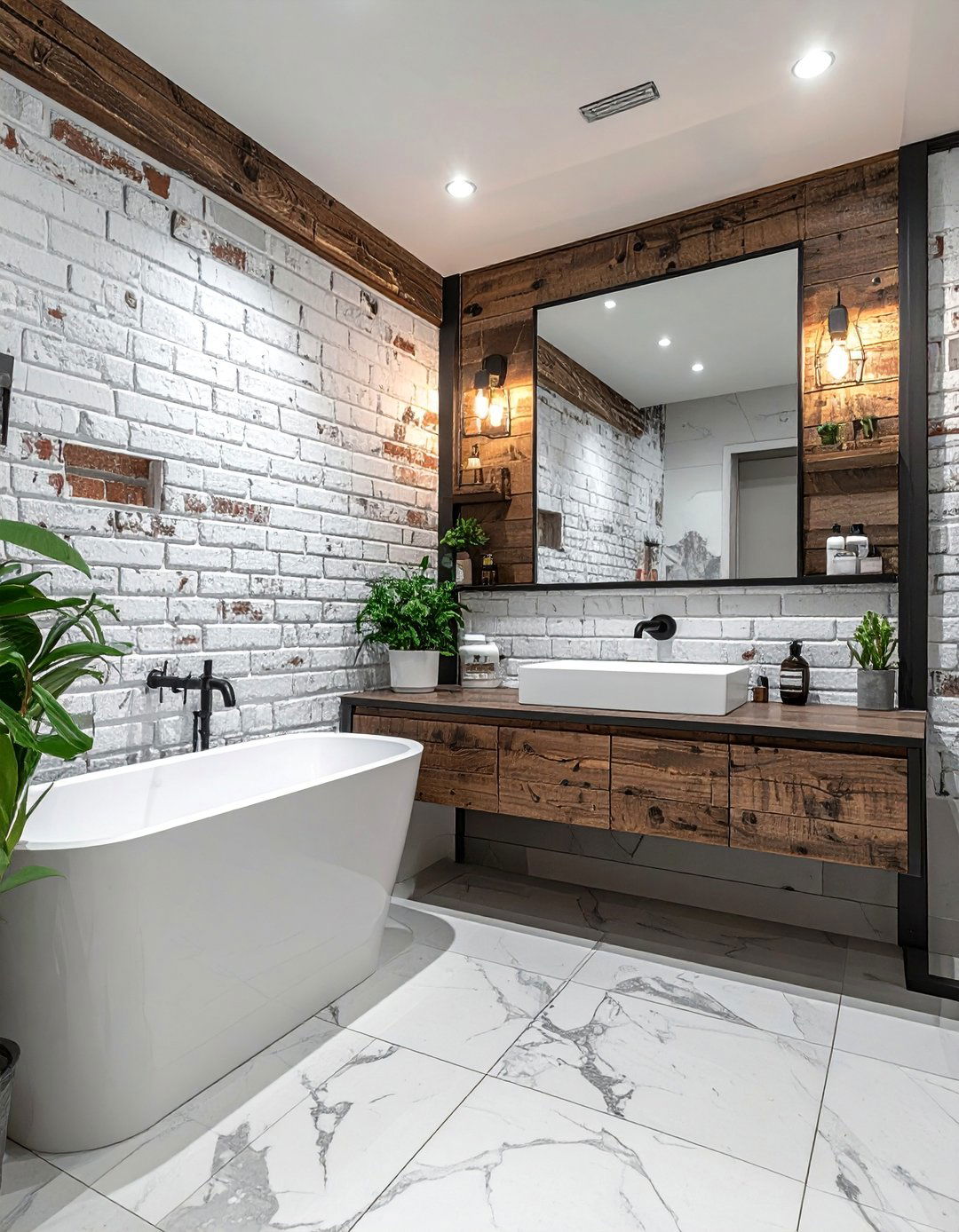 Industrial Faux Brick Bathroom Wallpaper - 30 Bathroom Wallpaper Ideas for a Stylish Update