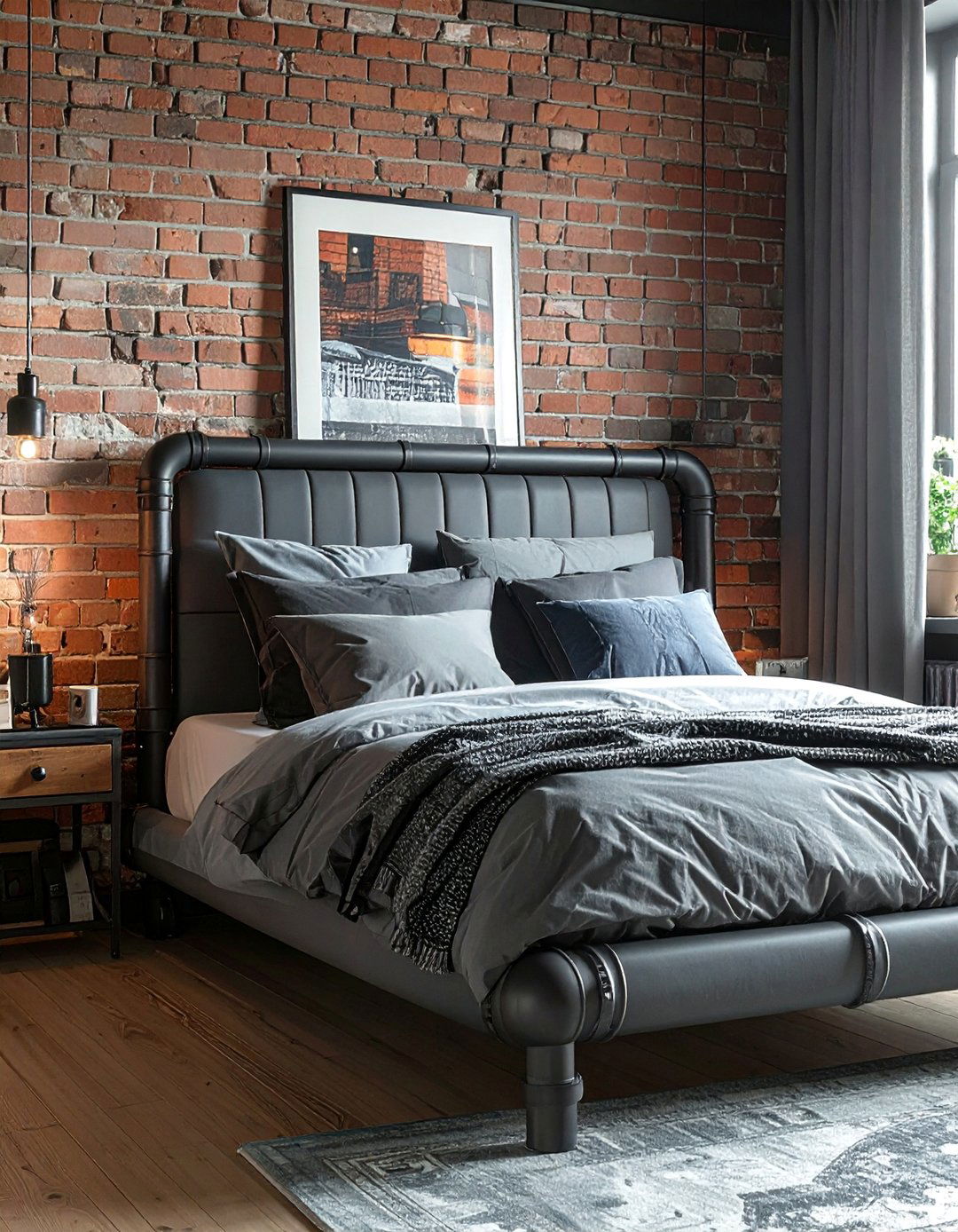 Industrial Grey Metal Pipe Headboard - 25 Grey Headboard Bedroom Ideas for a Calm Retreat