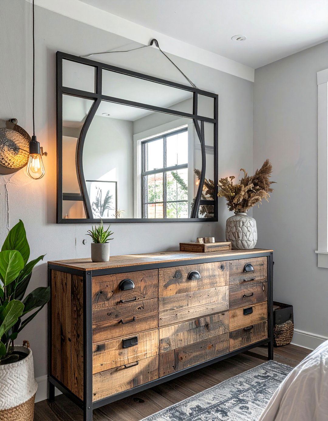 Industrial Metal Mirror Style - 20 Mirror Over Dresser Ideas to Elevate Your Bedroom