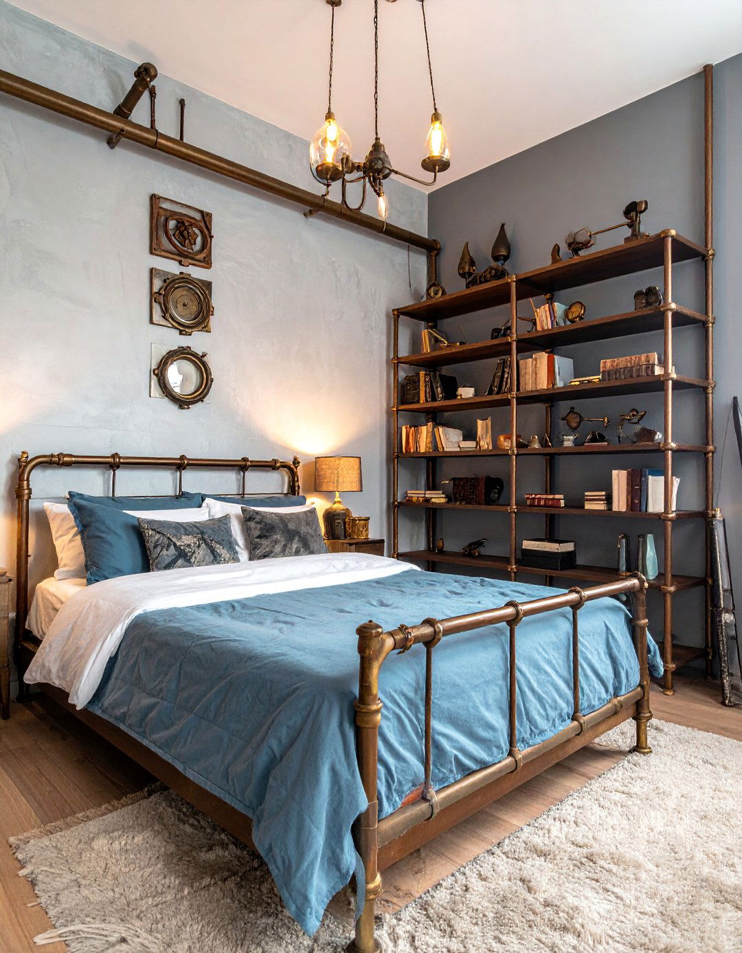 Industrial Pipe Shelving Systems - 15 Steampunk Bedroom Ideas for a Unique Industrial Look