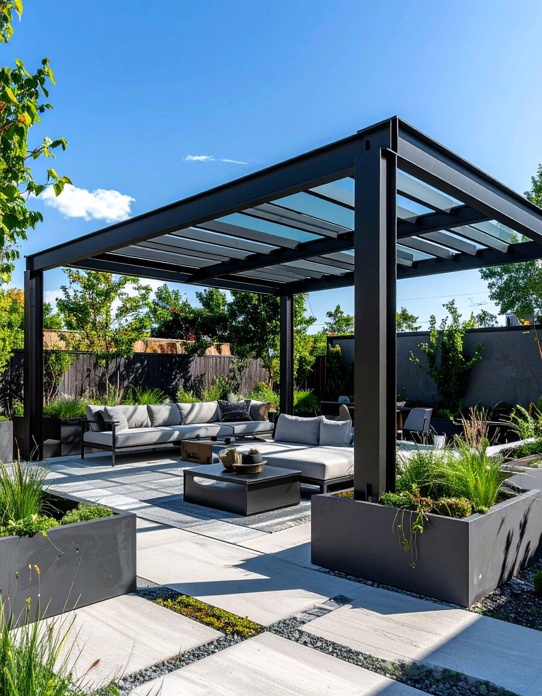 Industrial Steel and Glass Pergola - 40 Patio With a Pergola Ideas for Outdoor Living Spaces