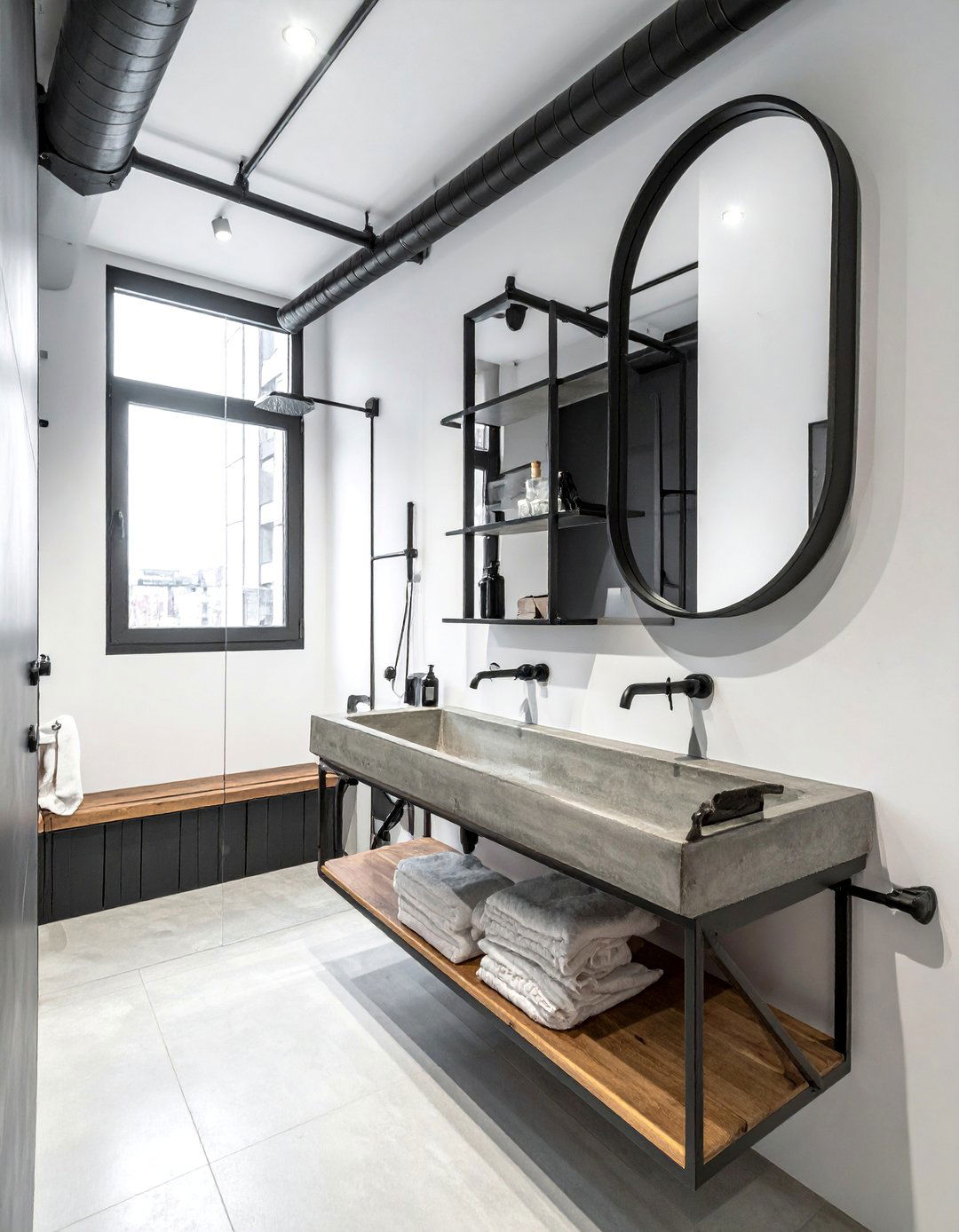 Industrial Style Black and White Powder Room - 20 Black and White Powder Room Ideas for Modern Homes