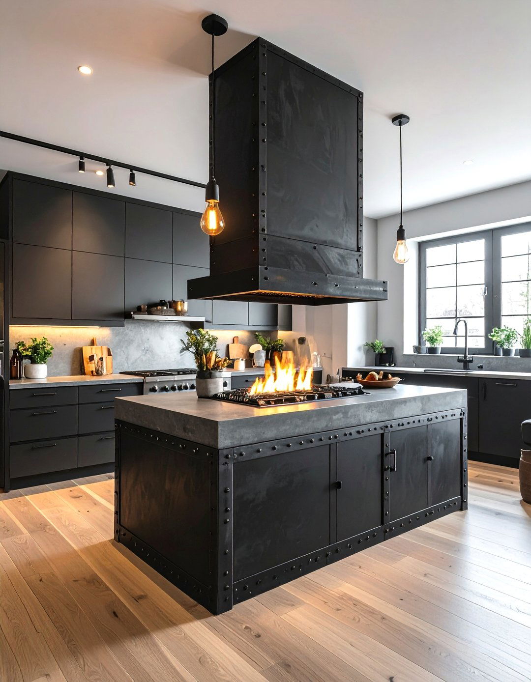 Industrial Style Kitchen Fireplaces - 25 Kitchens With Fireplaces for Cozy Cooking Spaces