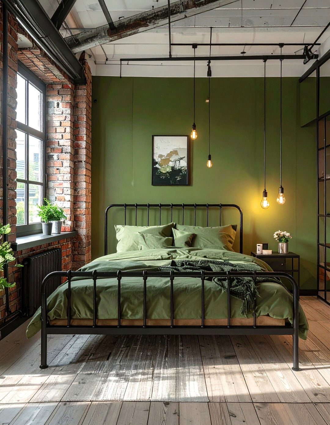 Industrial Style Olive Green Bedroom - 25 Olive Green Bedroom Ideas for a Sophisticated Look
