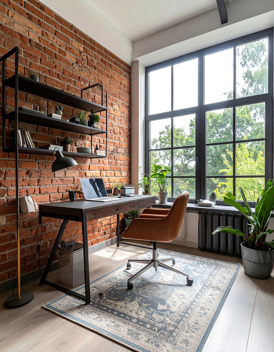 Industrial Sunroom Office with Exposed Brick - 20 Sunroom Office Ideas for a Productive and Inspiring Workspace