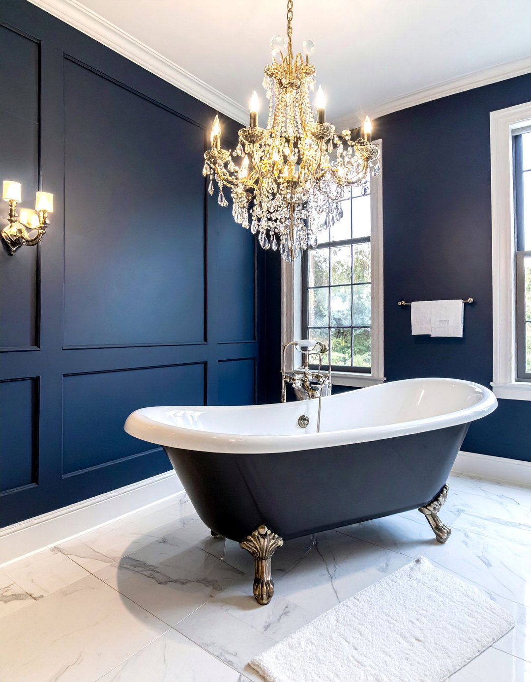 Installing an Ornate Chandelier - 20 Maximalist Bathroom Design Ideas for Bold Style