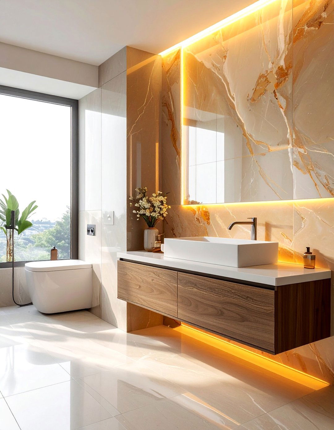 Integrated Backlit Onyx Wall Panel - 20 Luxury Powder Room Ideas for a Chic Space