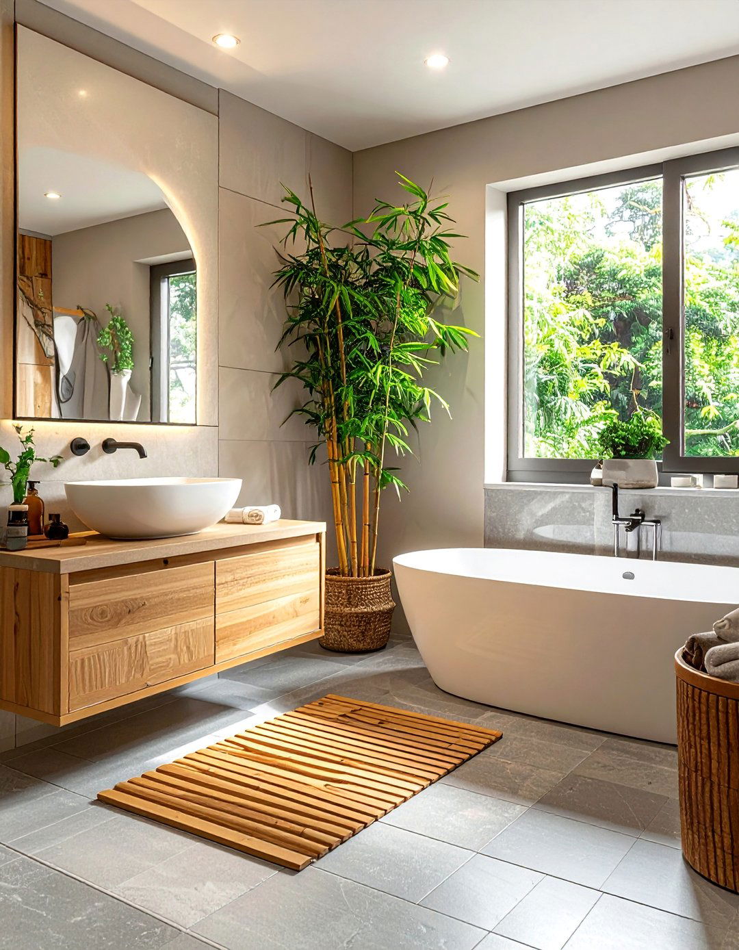 Japandi Bathroom with Bamboo Elements - 40 Japandi Bathroom Ideas for Minimalist Style
