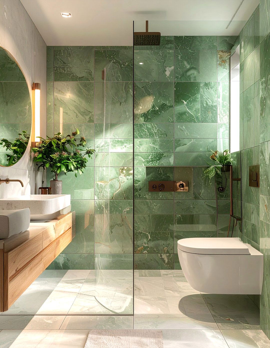 Japandi Bathroom with Earthy Green or Blue Tiles - 40 Japandi Bathroom Ideas for Minimalist Style