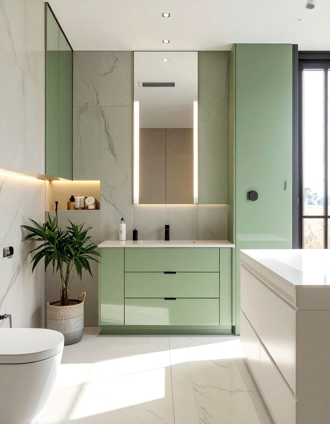 Japandi Bathroom with Hidden Storage Solutions - 40 Japandi Bathroom Ideas for Minimalist Style