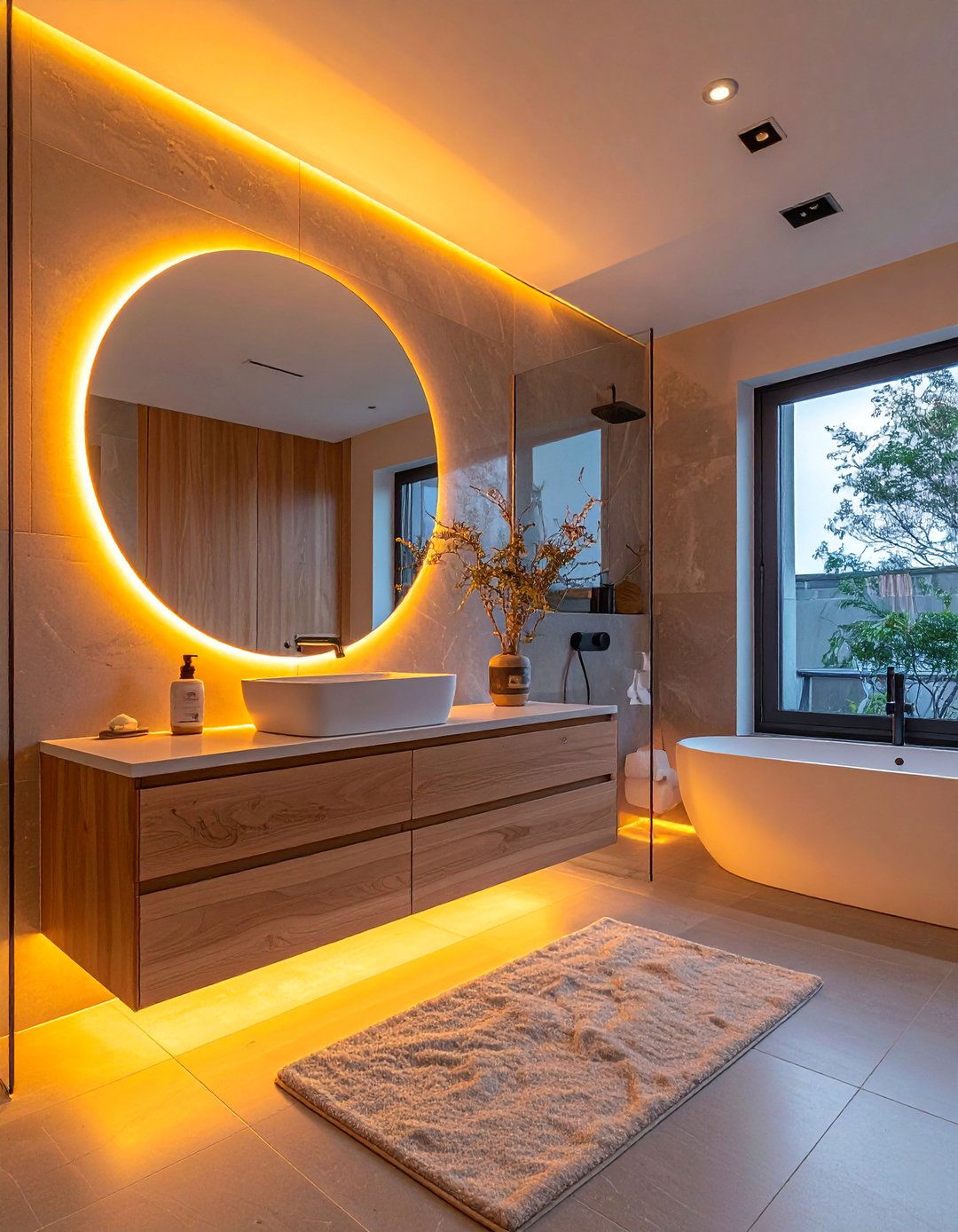 Japandi Bathroom with Integrated LED Lighting - 40 Japandi Bathroom Ideas for Minimalist Style