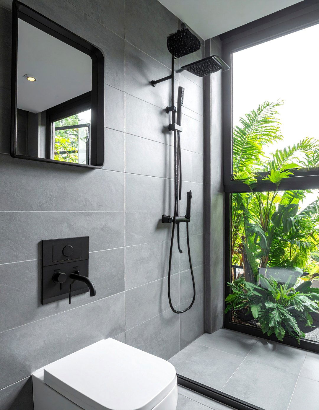 Japandi Bathroom with Matte Black Fixtures - 40 Japandi Bathroom Ideas for Minimalist Style