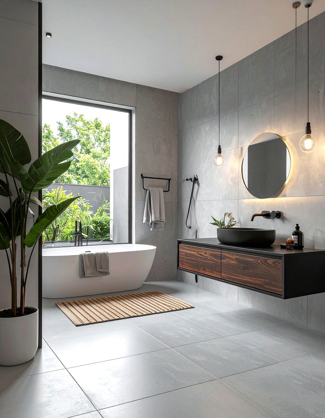 Japandi Bathroom with Microcement Walls and Floor - 40 Japandi Bathroom Ideas for Minimalist Style