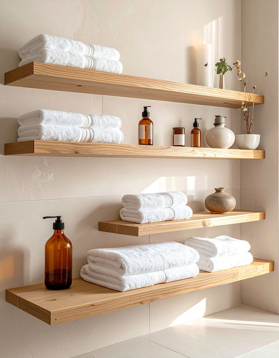 Japandi Bathroom with Minimalist Floating Shelves - 40 Japandi Bathroom Ideas for Minimalist Style