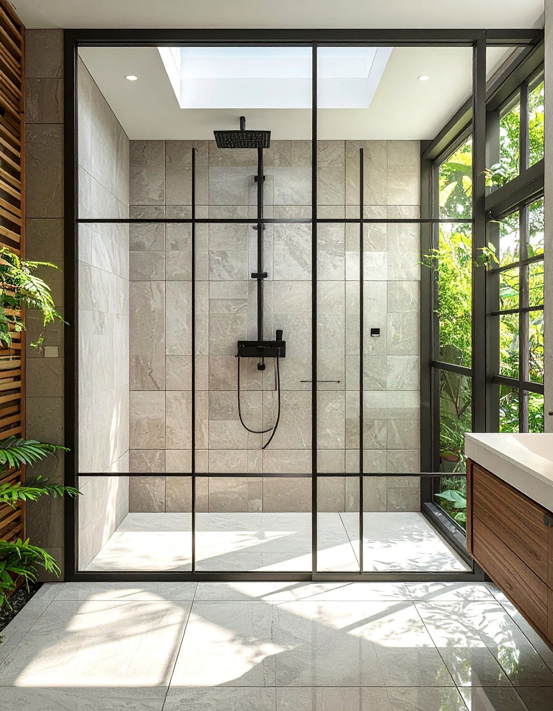 Japandi Bathroom with Shoji Screen Inspired Shower Doors - 40 Japandi Bathroom Ideas for Minimalist Style